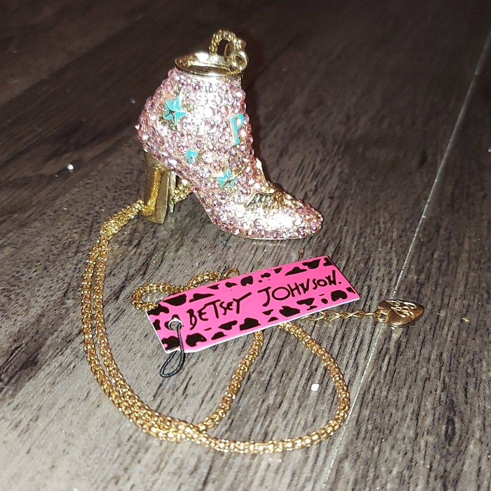 Pink Crystal Gold Boot Necklace